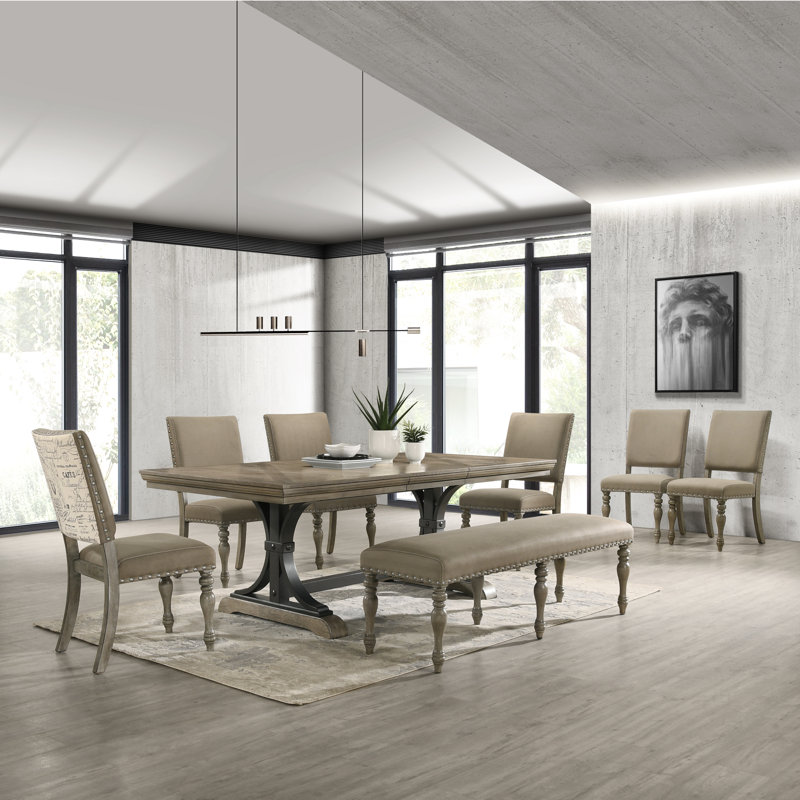 Ensemble de salle à manger extensible Dasher, 8 pièces : 1 table, 6 chaises, 1 banc