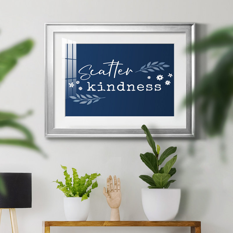 Kindness - Cadre photo, art textuel, H 30,5 po x l 42,5 po x P 1,5 po, Papier avec cadre argenté, Blanc mat