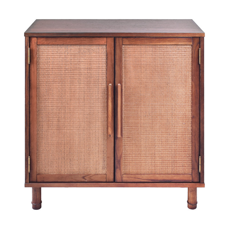 Delancey Brown 34" Wood and Rattan 2-Door Cabinet