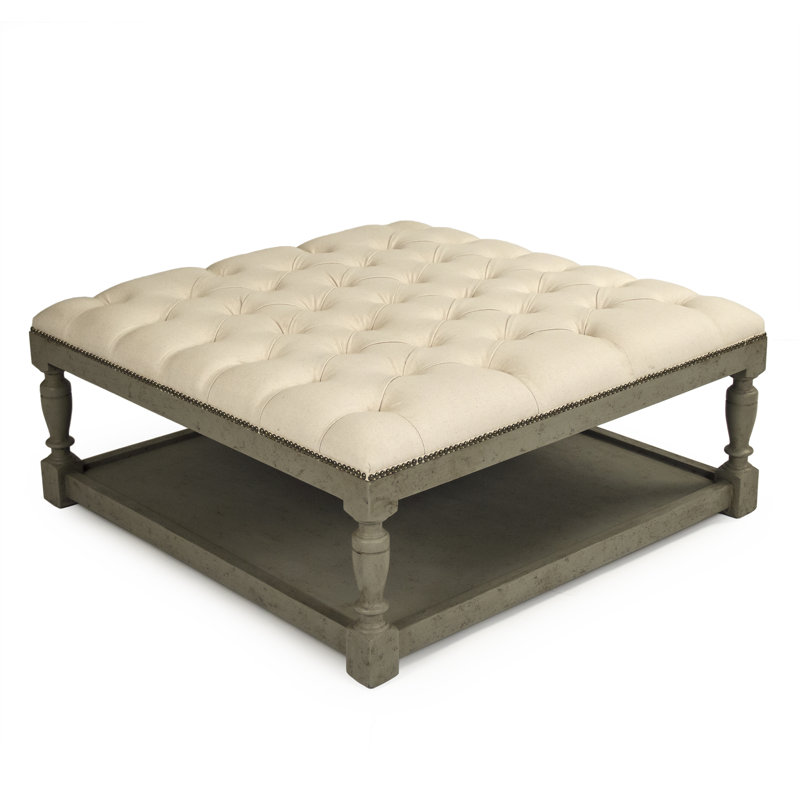 Repose-pieds capitonné 39,5 po carré avec rangement, Blanc cassé, Vert olive