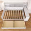 Lit de jour double à structure en bois avec tablettes de rangement, deux tiroirs de rangement et bureau d'étude-224548665-224548662