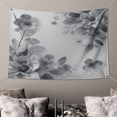 Monochrome Floral Arrangement Wall Tapestry - Flowers Wall Decor