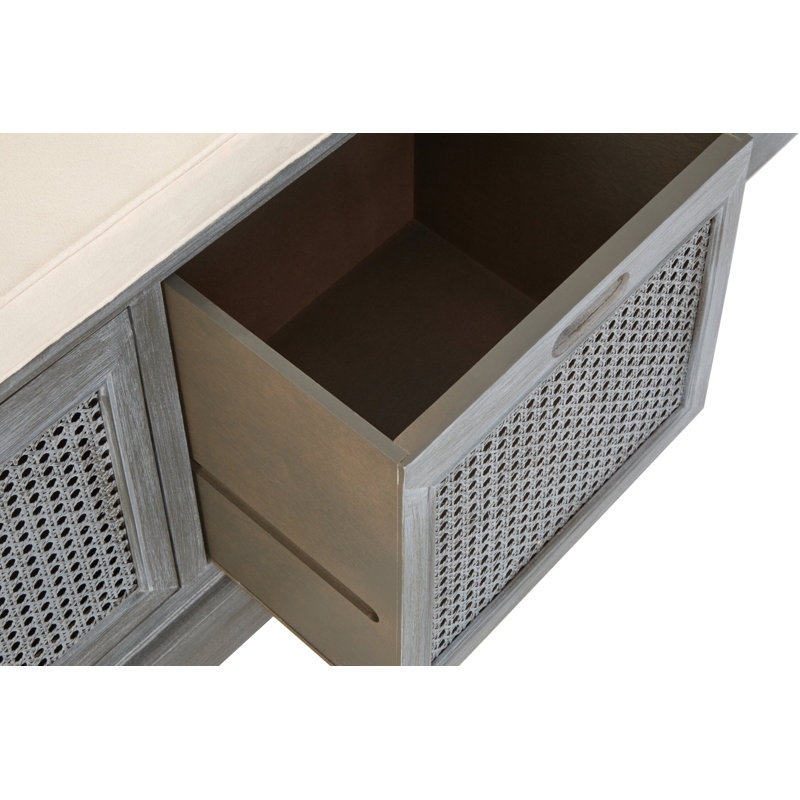 Cotton Upholstered Storage Bench, Grey, Grey, Natural Wood