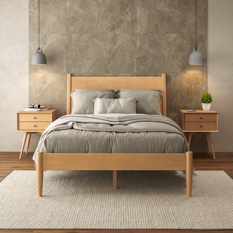 Aldiana Wood Platform Bed, Full, Light Oak