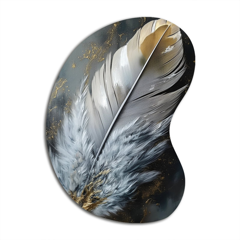 Sculpture murale en métal asymétrique dorée Boho Chic Feathers V - Glam Feather, H 31 po x l 22 po