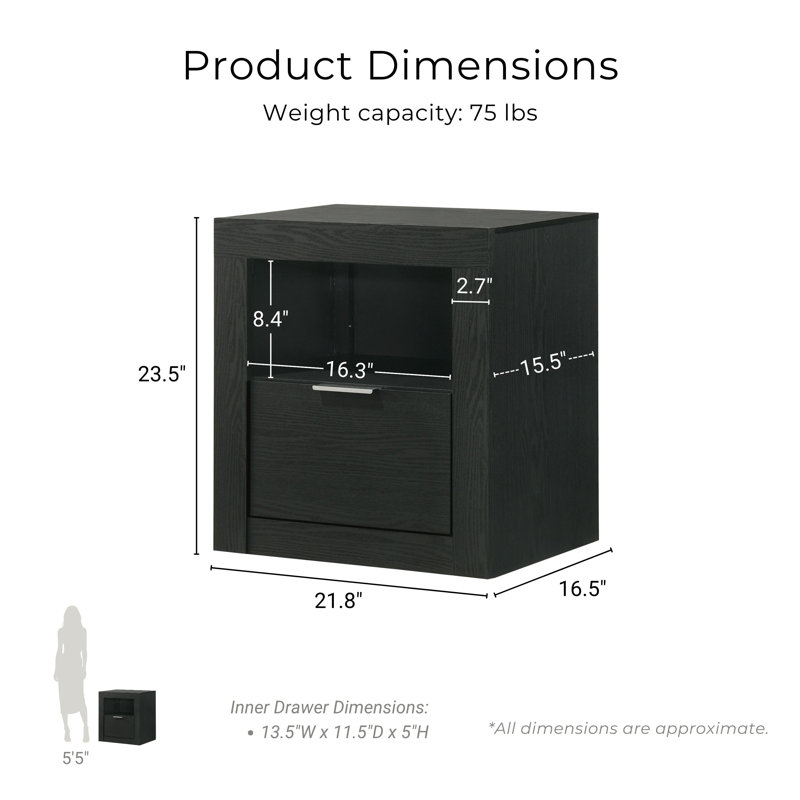 Hildebran 3-Piece Nightstand And Chest, Black, 3 Pcs: Chest, 2 Nightstands