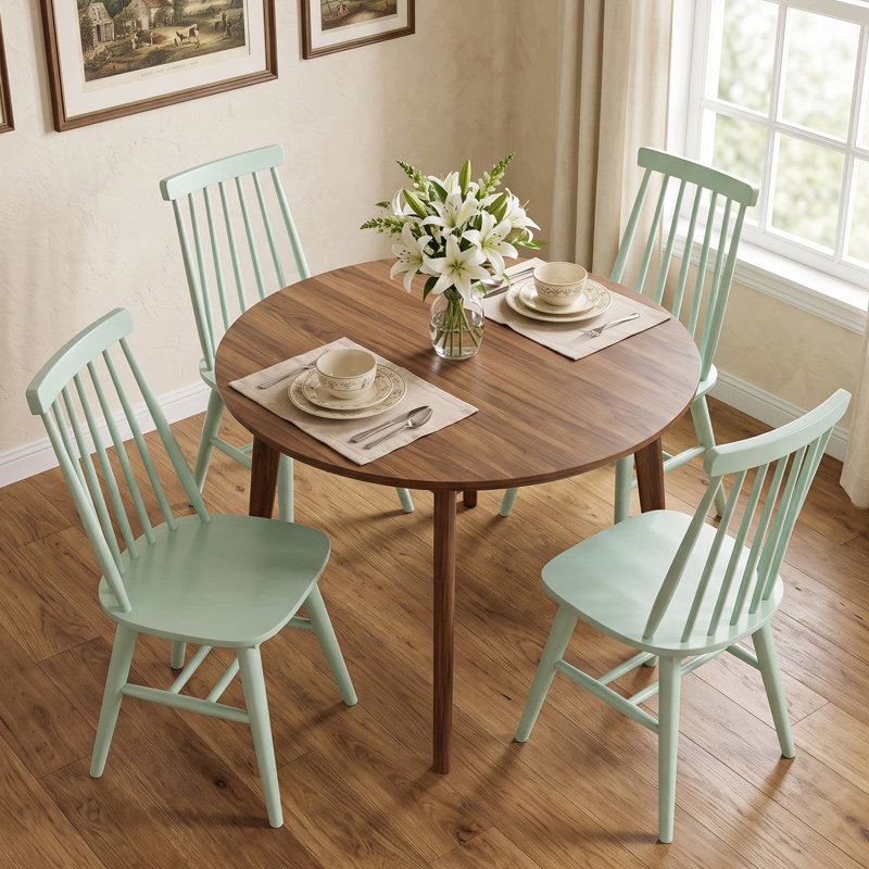 Alvie 17" Wide Modern Farmhouse Windsor Back Solid Wood Dining Chairs, Soft Mint