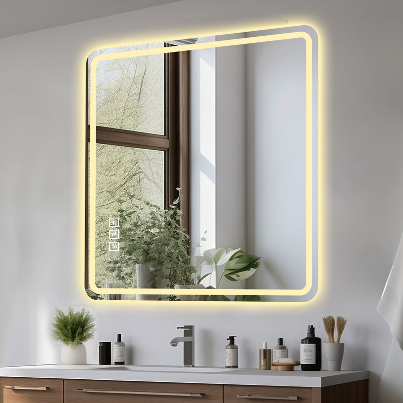 Miroir de salle de bain 36 po x 36 po - Verre antidérapant, brouillard, luxe 36 po x 36 po, lustre