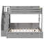 Lit superposé simple au dessus d'un lit double avec escalier de rangement, lit gigogne, tablettes intégrées et station de charge USB, gris-1073276268