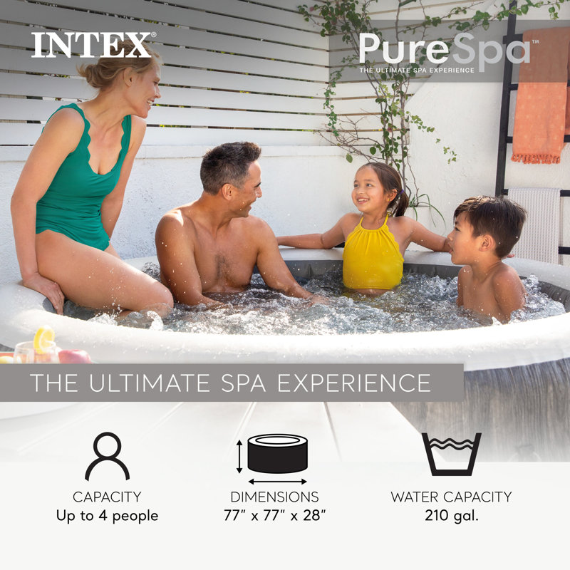 Intex PureSpa Greywood Deluxe Spa Set 140 Bubble Jet Hot Tub with Cover, 77 Inch x28 Inch