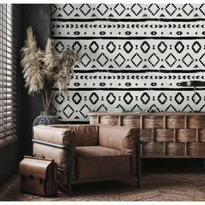 Black and White Tribal Stripe Wallpaper