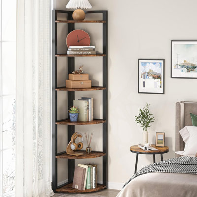 70.87 Inch Tall 6-Tier Rustic White Corner Bookshelf For Efficient Storage And Decor In Living Rooms & Offices