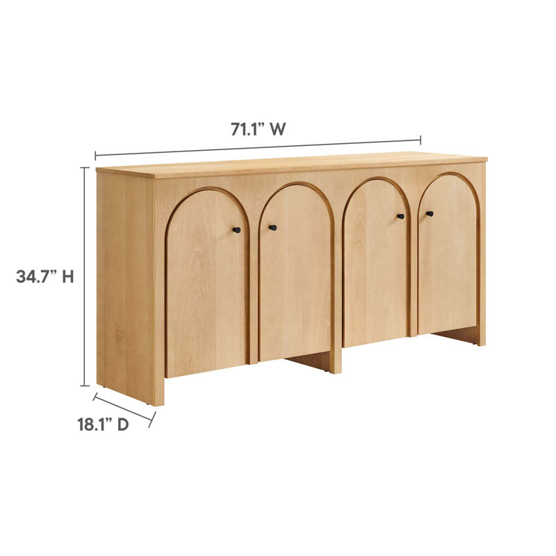Appia 71" Oak Wood Veneer 4-Door Sideboard Cabinet