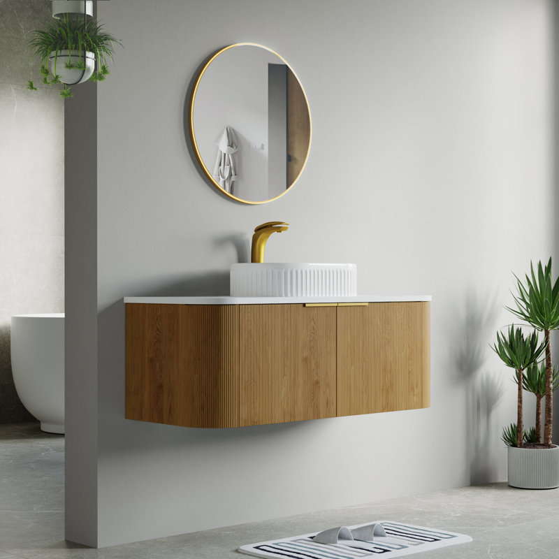 46" Single Vanity Set In Base With Sink, Oak Natural, White