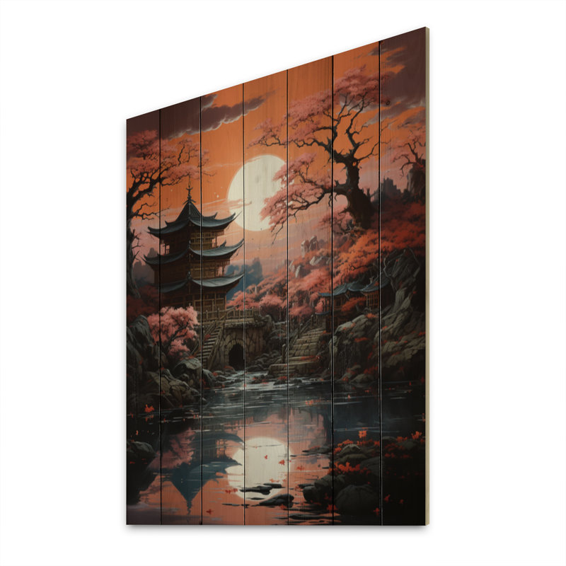 «Japon Art Shrine at Twilight II», reproduction sur bois sans cadre, H 20 po x l 10 po x P 0,78 po