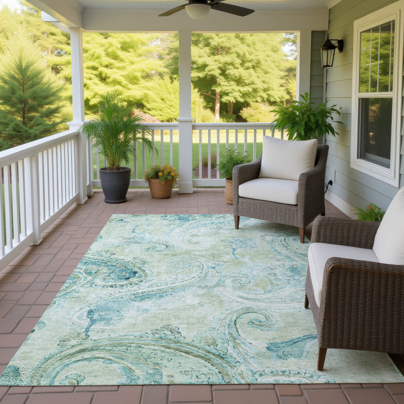 Machine Washable Indoor/Outdoor Chantille ACN2747 Paisley Rug, 3' x 5', Sage