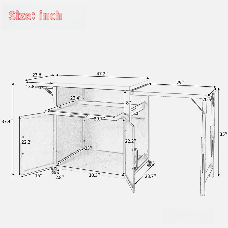 Versatile Outdoor Kitchen Island With Folding & Expandable Work Surfaces, A Spacious Storage Drawer, Cabinet And Lockable Wheels