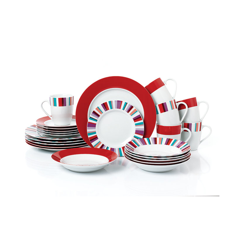Waterside 24pc Mix and Match Colour Stripe Porcelain Dinner Set