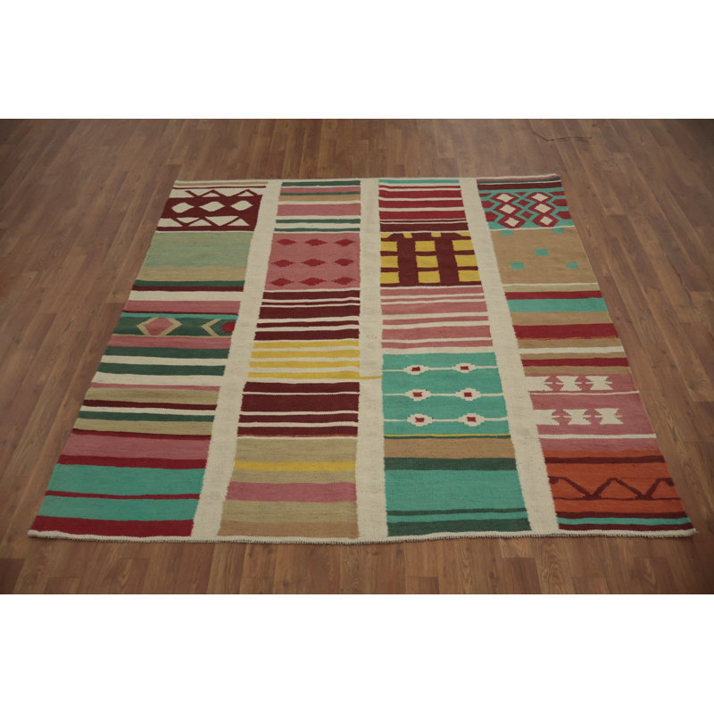 Square Wool Geometric Kilim Area Rug 6x6