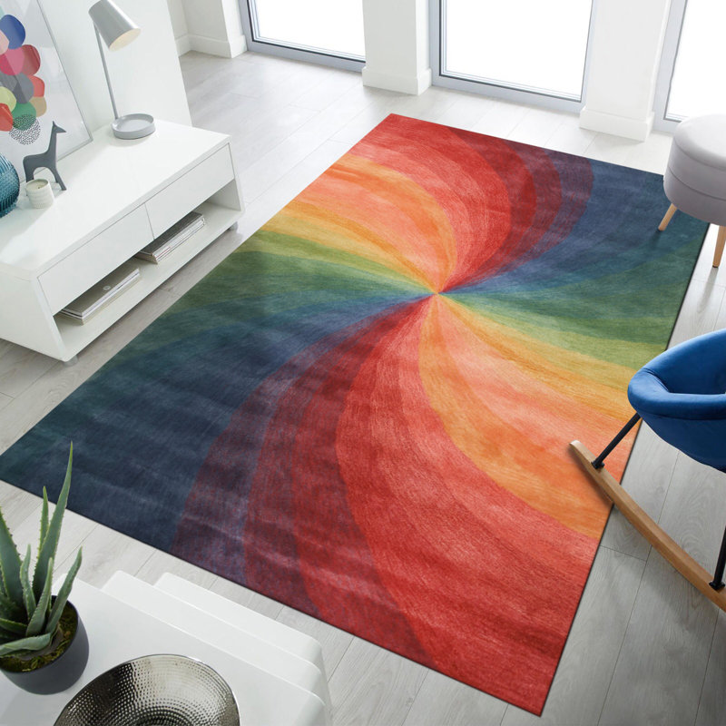 Hanchett Classic Rainbow Multicolor Hand Tufted Lollipop Contemporary Abstract Wool Area Rug, Rectangle 4' x 6'