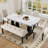 Modern Tufted Linen Dining Bench, Farmhouse Upholstered Entryway Bench With Black Rubber Wood Legs, Versatile For Kitchen, Bedroom, Hallway, Beige-1011015504