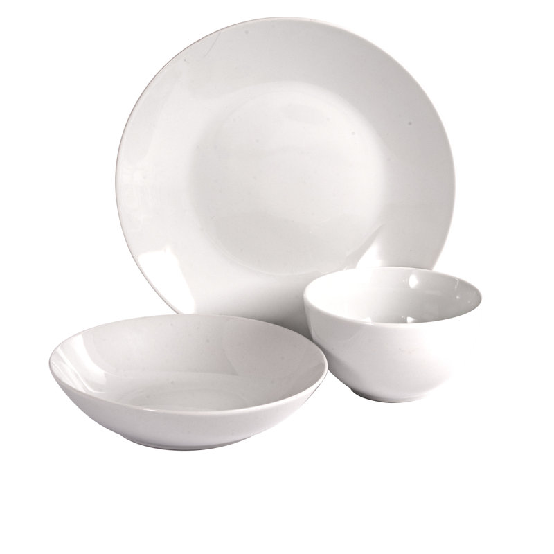 , COUPE Gibson Home Back To Basics White Porcelain Square 16-Piece Dinnerware Set