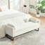 Banquette de lit coffre moderne capitonnée de 162 cm avec dossier, coussins cylindriques en chenille, gris pâle-1801043833