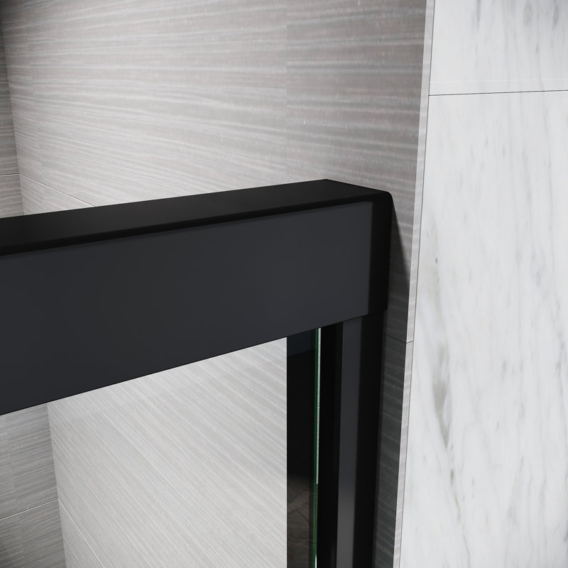 Matte Black Semi-Frameless Sliding Shower Door with Clear Tempered Glass