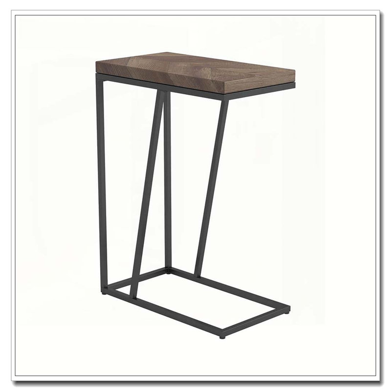 Table d'appoint rustique tabac à chevrons et sable noir