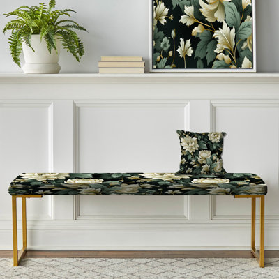 Green Peony Love Damask Poetry - Banc rembourré floral doré