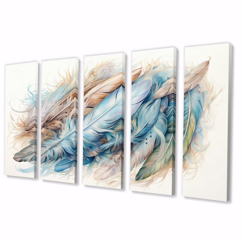 «Graceful Quills II», impression d'art mural plumes - 5 panneaux égaux