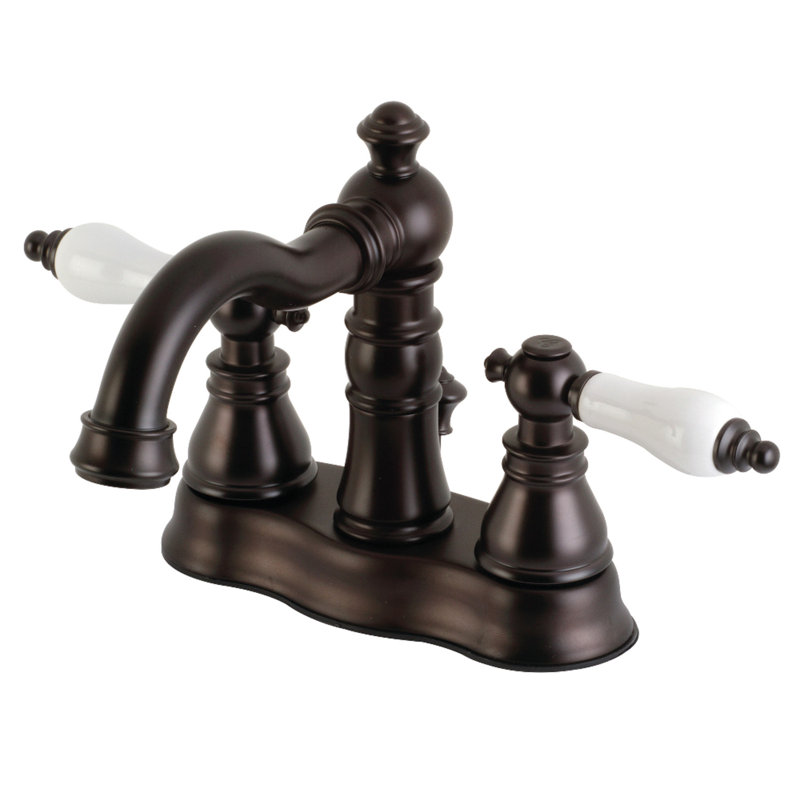 Kingston Brass American Patriot Two-Handle 3-Hole Deck Mount 4" Centerset Bathroom Faucet with Pop-Up Drain
