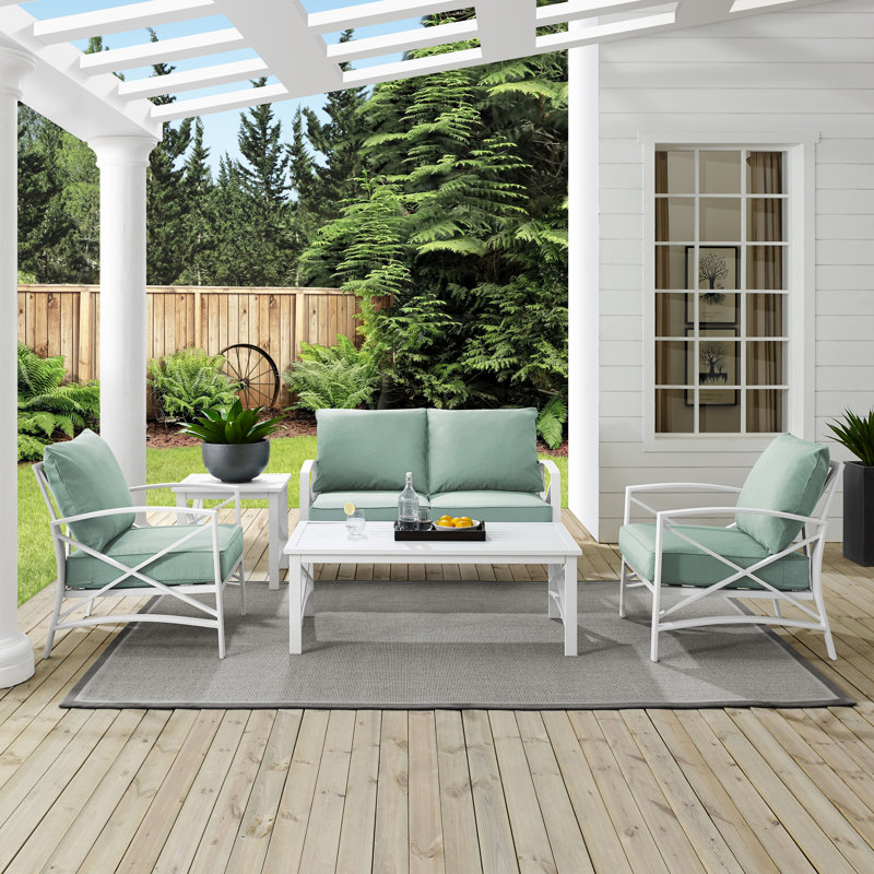 Mosier 4 - Person Patio Conversation Set with Cushions, Mist, White