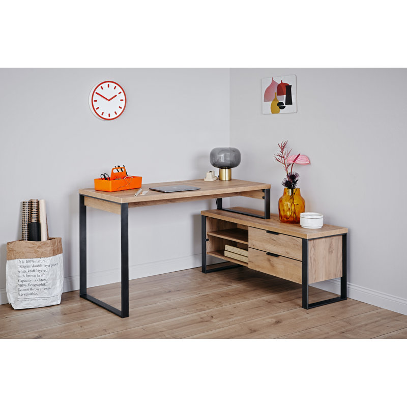 Francisque L-Shaped Metal Base Writing Desk