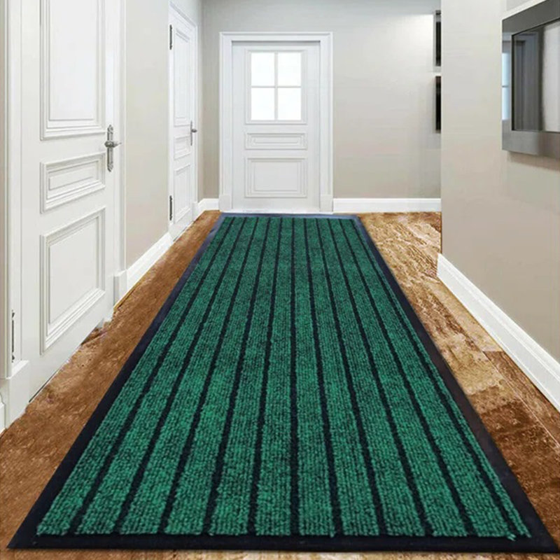 Heavy Duty Dirt Trapper Door Mat & Hallway Runner – Non-Slip Indoor Outdoor Washable Rubber Backed Entrance Mat, Green