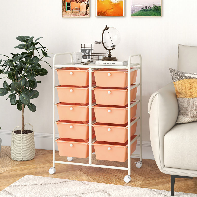 Chariot de rangement à 10 tiroirs, Orange / blanc
