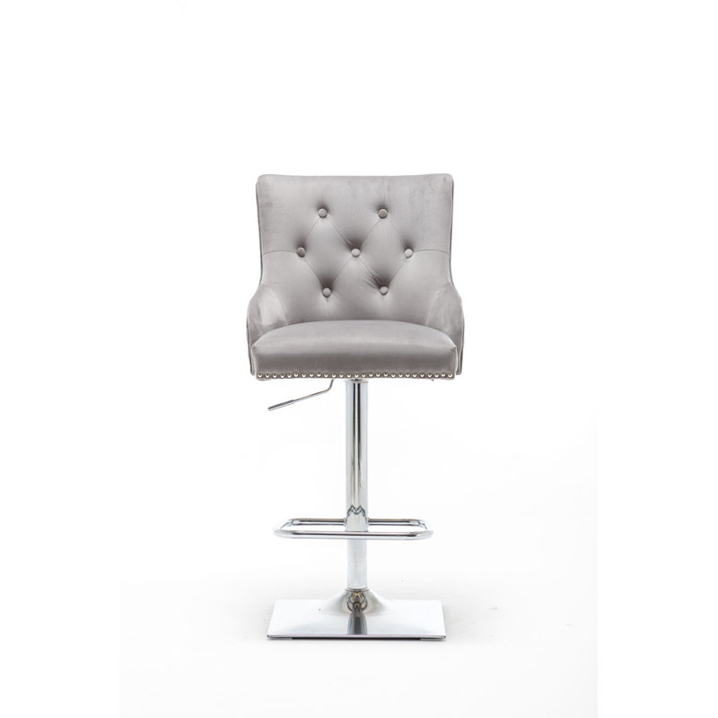 Portland Swivel Upholstered Adjustable Height Counter Stool with Metal Frame, Light Grey