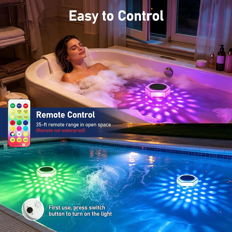 Lumières de piscine solaires flottantes, lumières de piscine à DEL RVB avec télécommande, lumières de piscine à énergie solaire imperméables Ip68 pour piscine creusée / hors-terre, étang, décor de fête, mode statique et dynamique