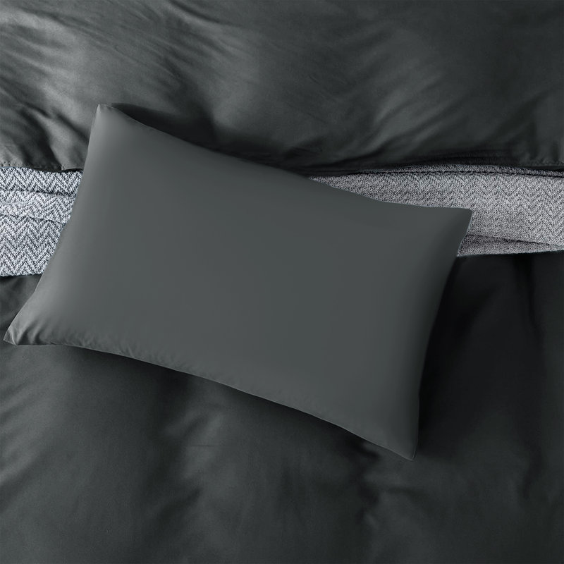 Super Soft Reversible 4 piece Plain Duvet Cover Set with Pillowcases, Double Duvet Cover + 3 Additional Pieces, Charcoal