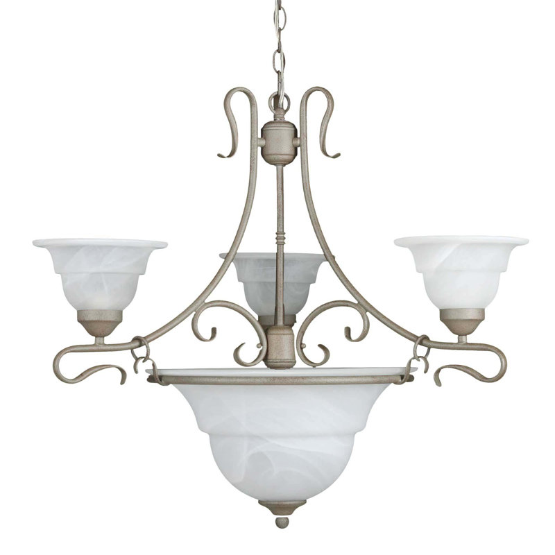 Tooborac 1796-85 Toledo 6-Light Classic/Traditional Platinum Rust Chandelier with Alabaster Glass Bowl and Bell Shades