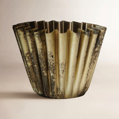 Fluted Metal Vase with Distressed Finish