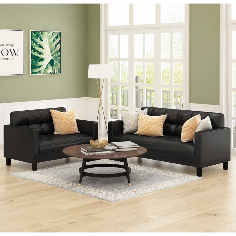 Tuskegee 74.5'' Faux Leather Sofa, Black Faux Leather