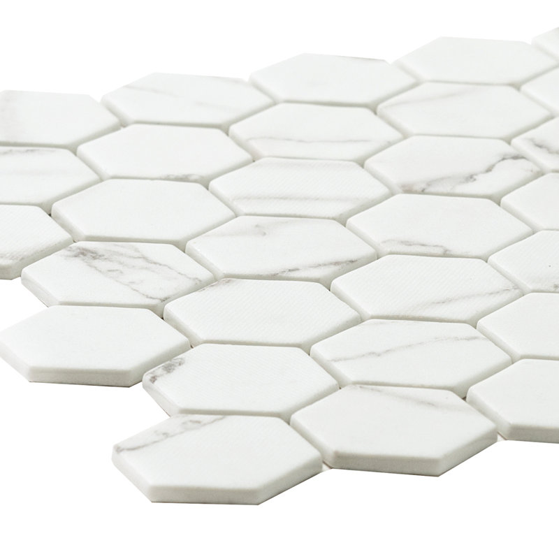 Eterna Hexx 2" x 2" Glass Mosaic Floor and Wall Tile, Veny White