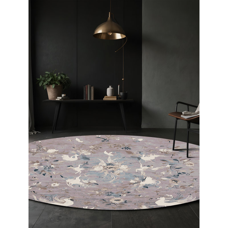 Tapis beige lavable à la machine, Rond 4 pi