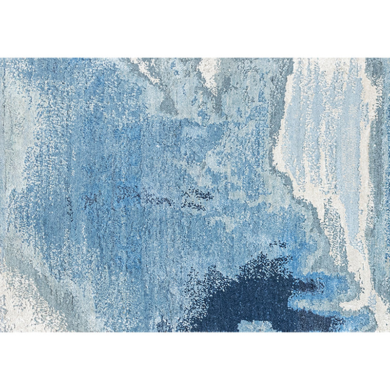 Hand Knotted Abstract Area Rug in Silver/Blue/Navy/Gray