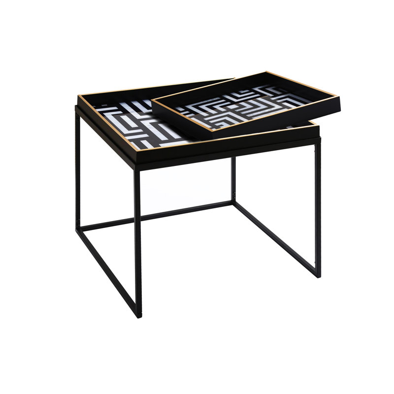 Ahab Metal Nesting Table for Living Room, Nest of End Table with Modern Glass Top