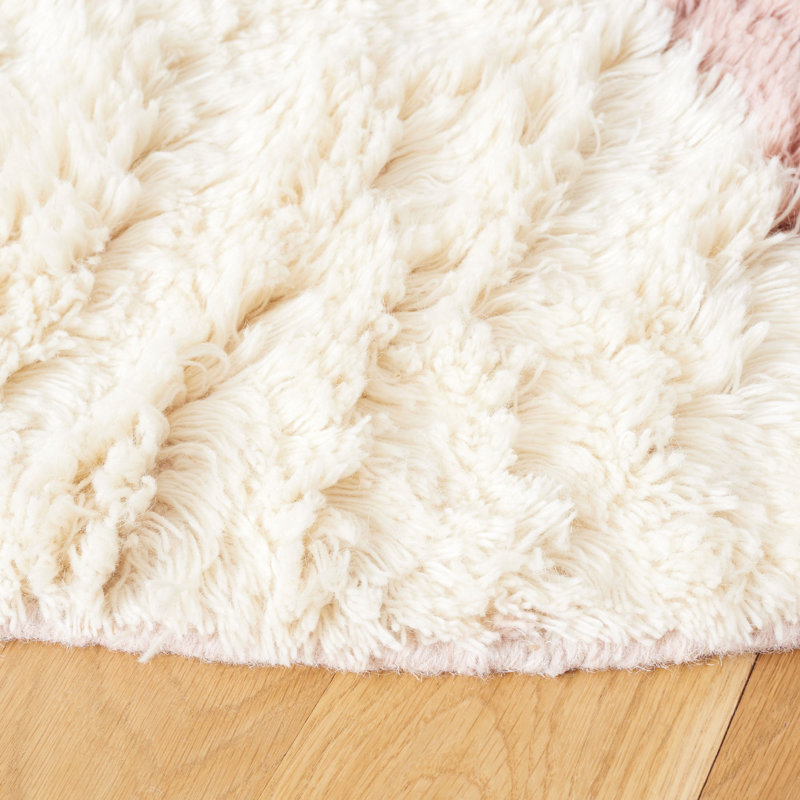 Tapis en laine / coton tissé à la main Caben en ivoire / rose, Rond 6 pi