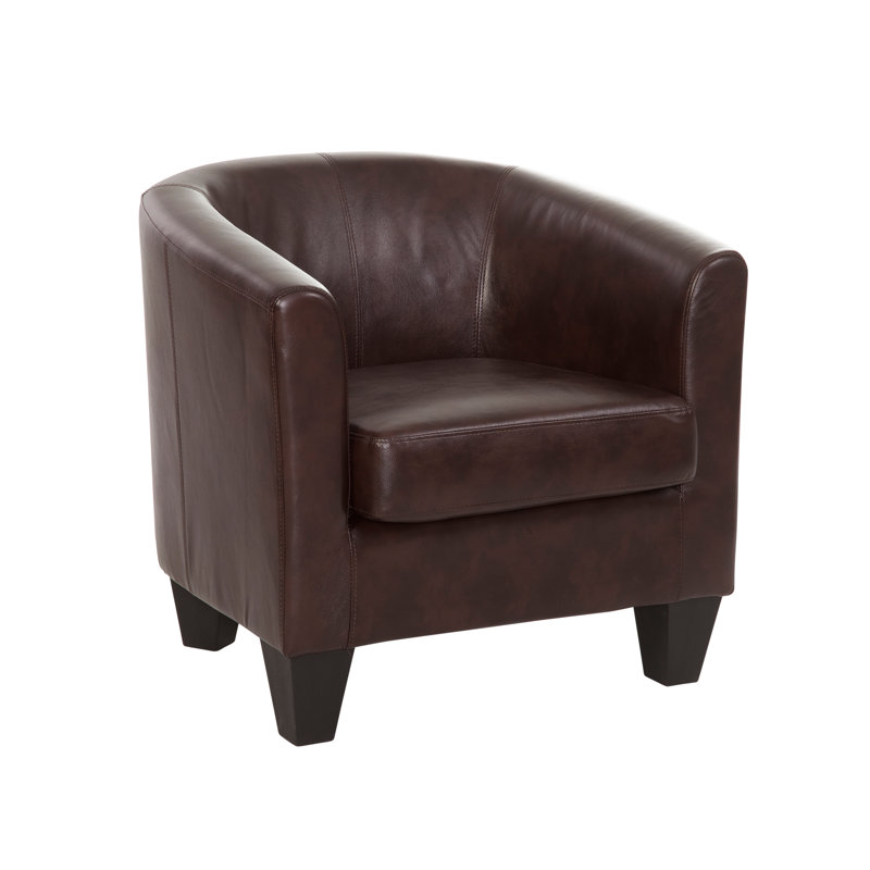 Ellen Enzo Upholstered Barrel Chair Faux Leather, Walnut Brown Faux Leather
