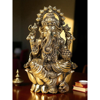 6 inch" Superfine Lord Ganapati Brass Statue Seated on Lotus – Handcrafted Indian Brass Idol, Spiritual Hindu Home Décor