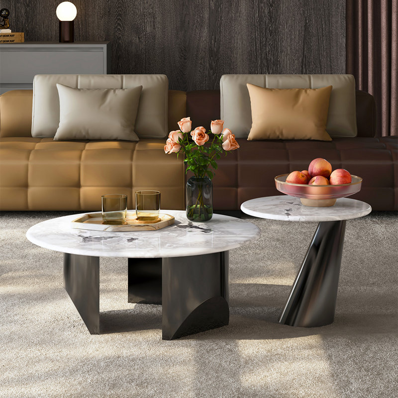 Table basse italienne ronde en marbre, H 15,4 po x L 35,4 po x l 35,4 po
